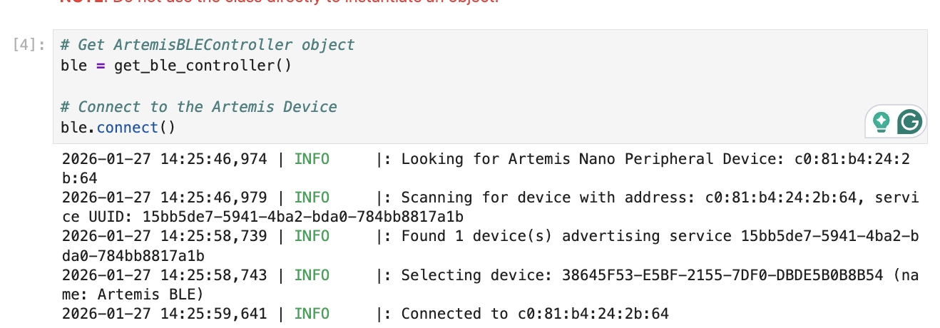 Python code to connect to Artemis