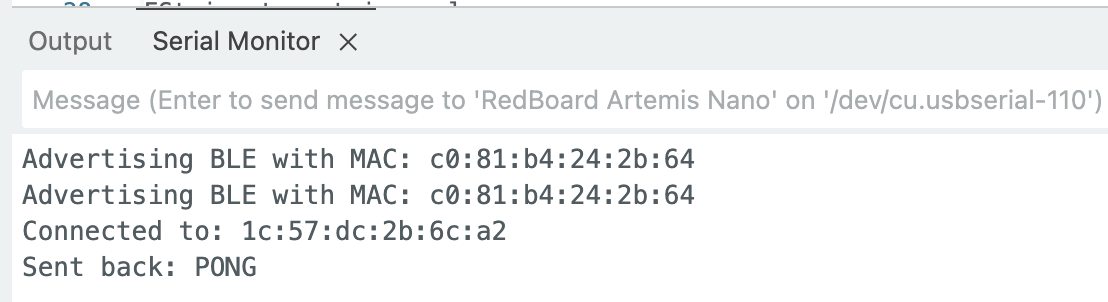 Artemis send back PONG to laptop
