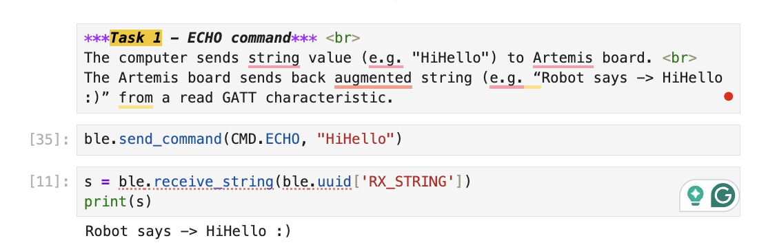 ECHO command message from Artemis