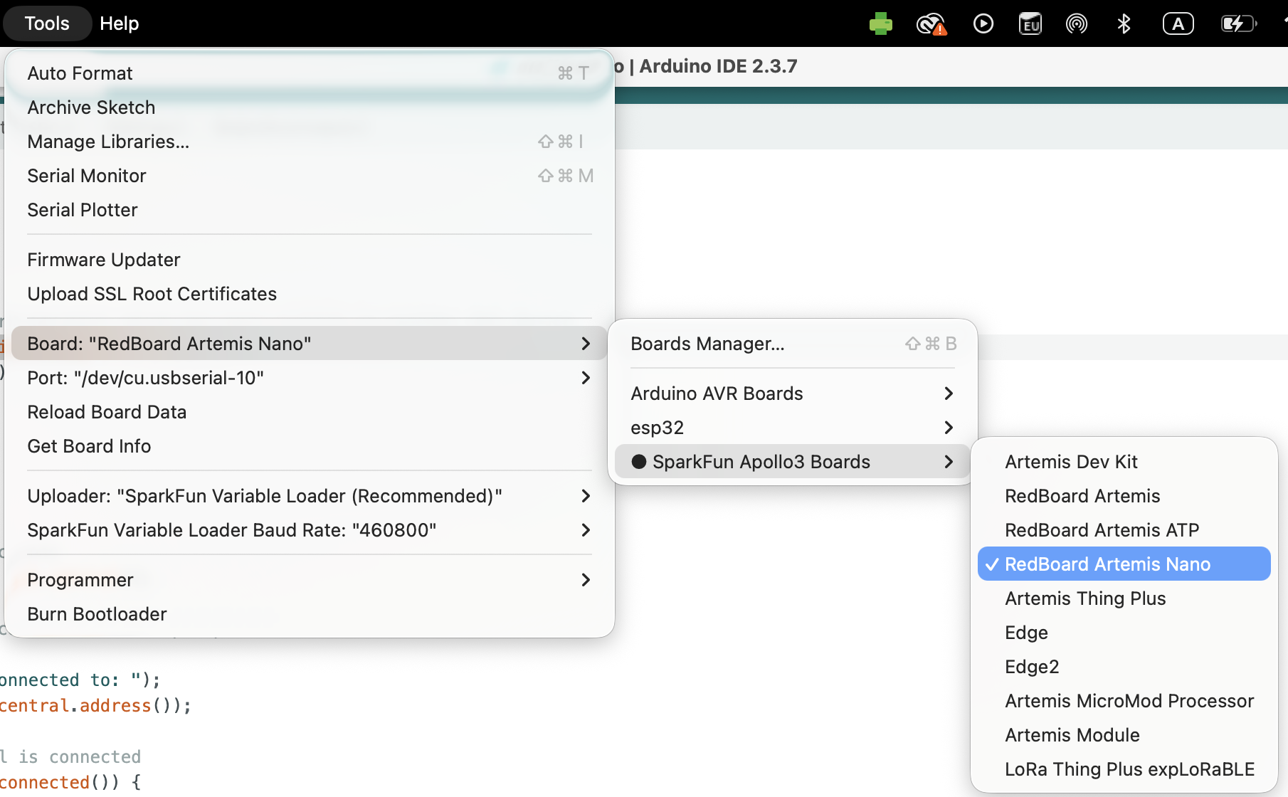 Selecting the correct board and port in Arduino IDE