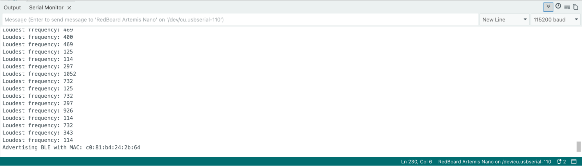 Arduino IDE prints Artemis board MAC address