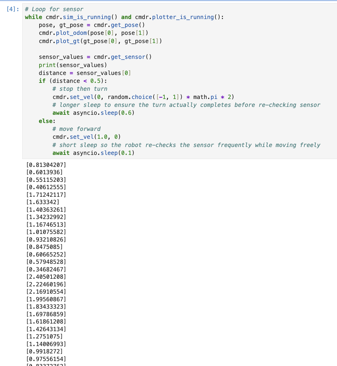 Figure 12 — Task 2 revised code and sensor readings