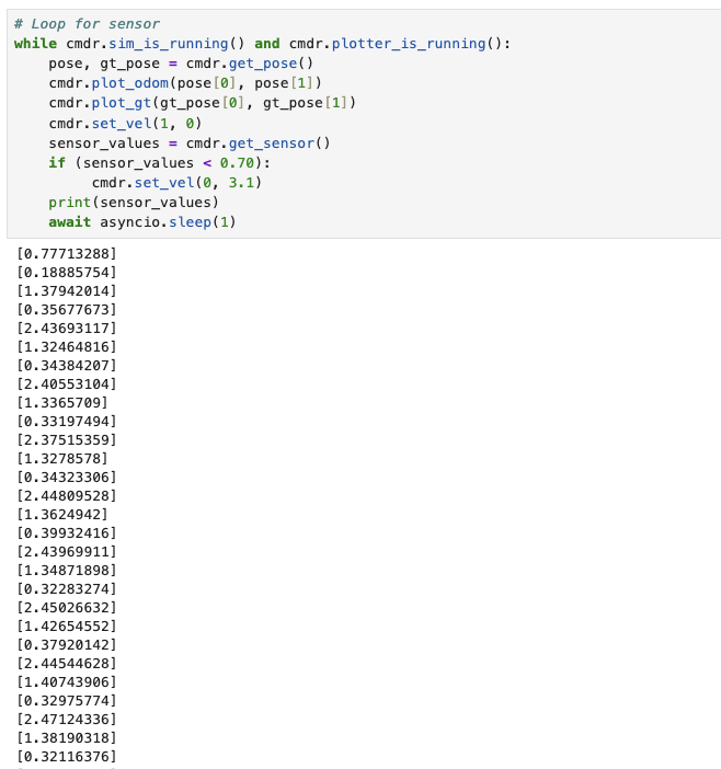 Figure 10 — Task 2 in-class code and sensor readings
