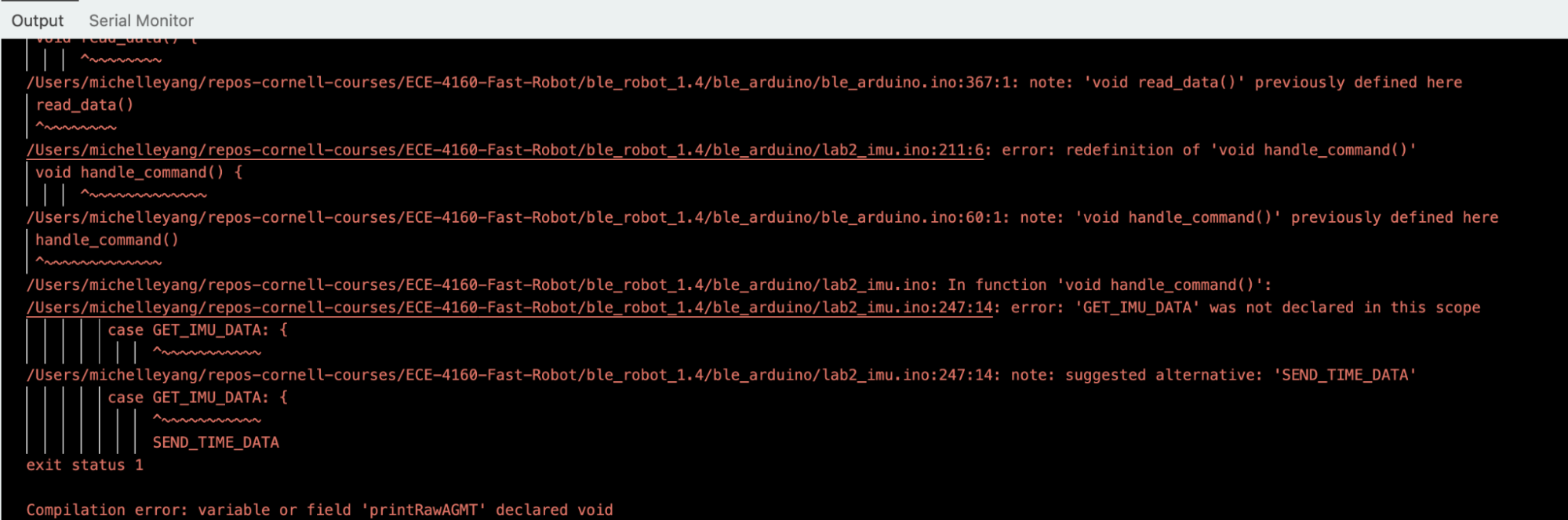Compilation error when combining BLE and IMU code