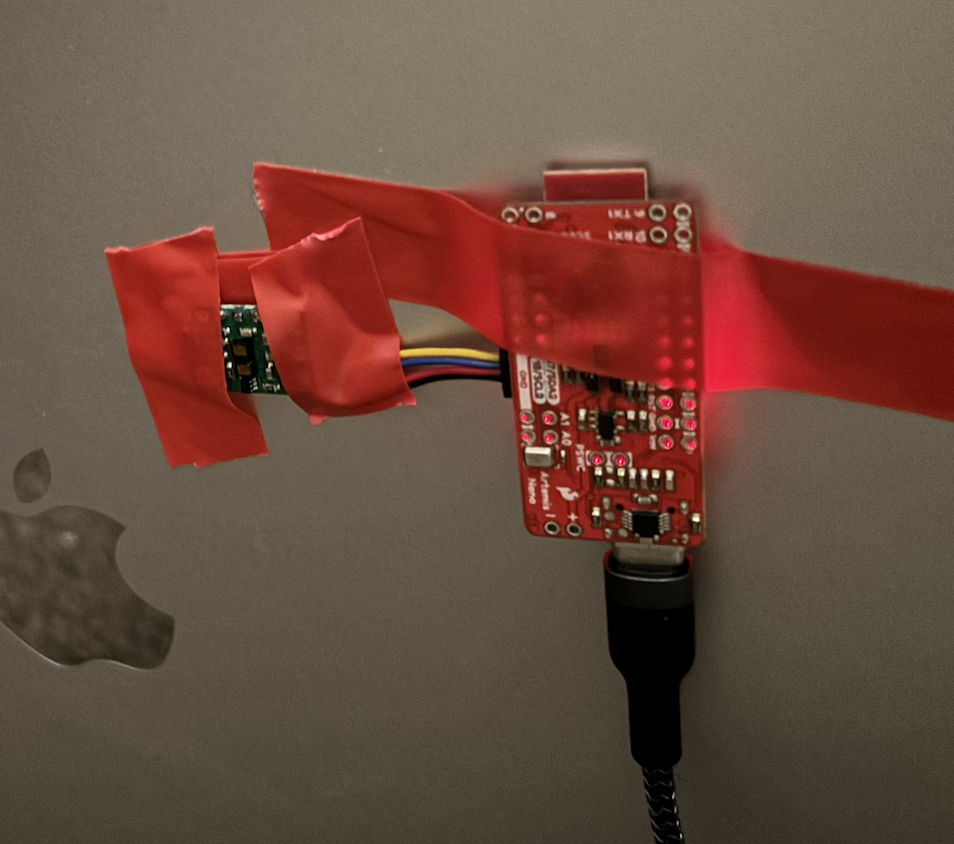 Artemis and ToF sensor taped to laptop