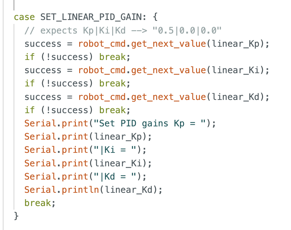 Arduino SET_LINEAR_PID_GAIN case handling