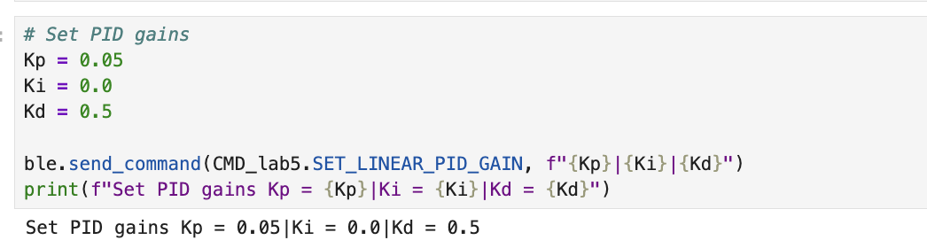 Python setting Kp=0.05, Kd=0.5