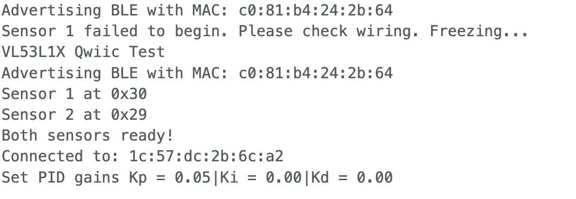 Serial monitor showing sensor 1 failure then success