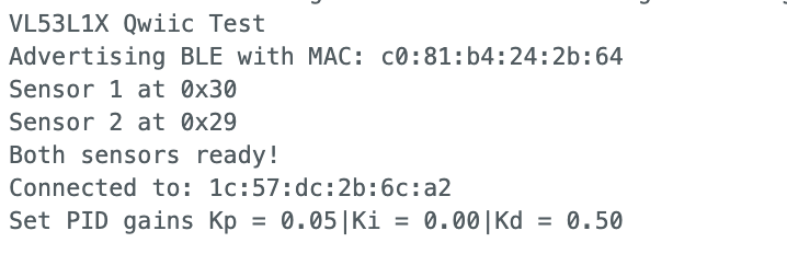 Serial monitor confirming Kd=0.5