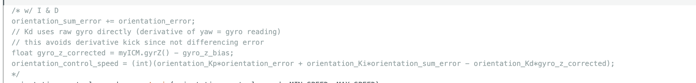 Commented-out I and D term code