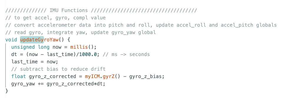 updateGyroYaw Arduino function