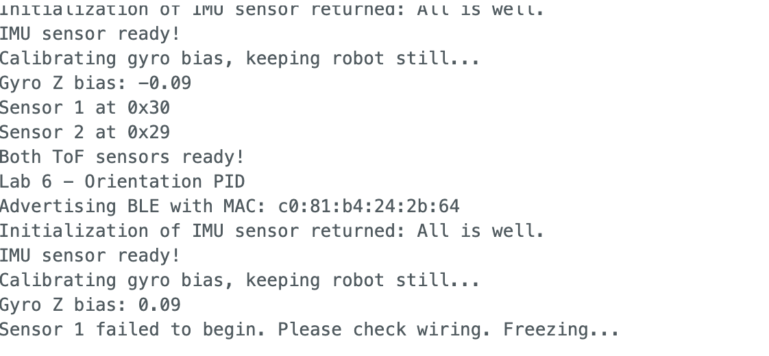ToF sensor initialization failure in Serial Monitor