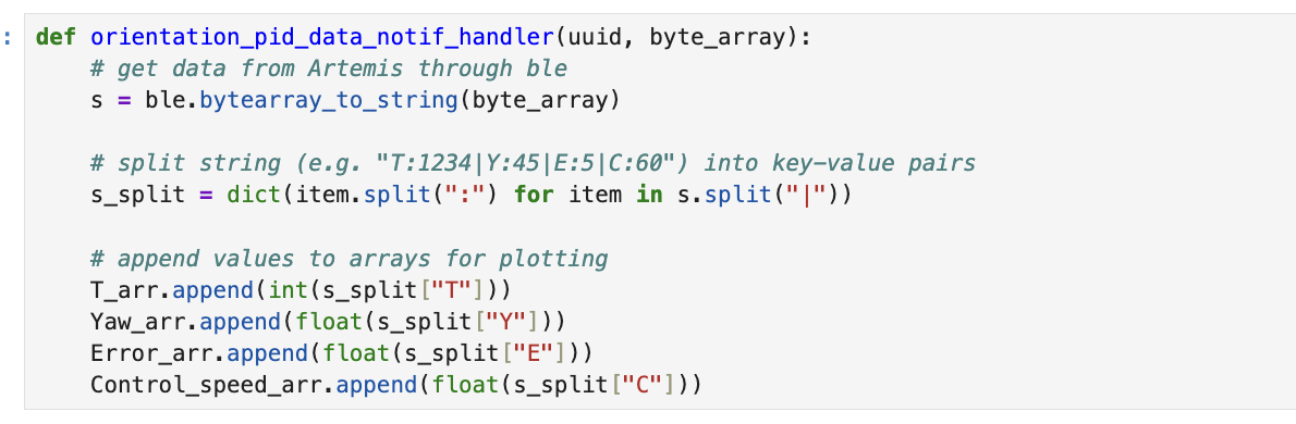 Python BLE notification handler for orientation PID data