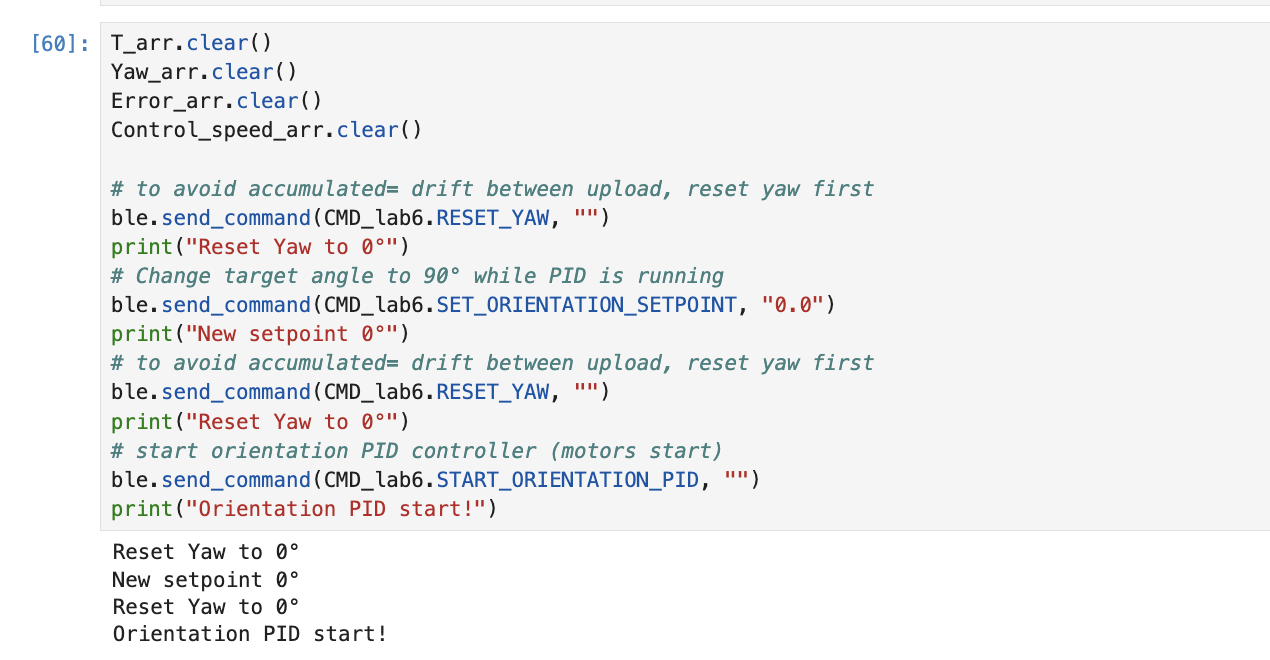 Python Jupyter cell to reset yaw and start PID