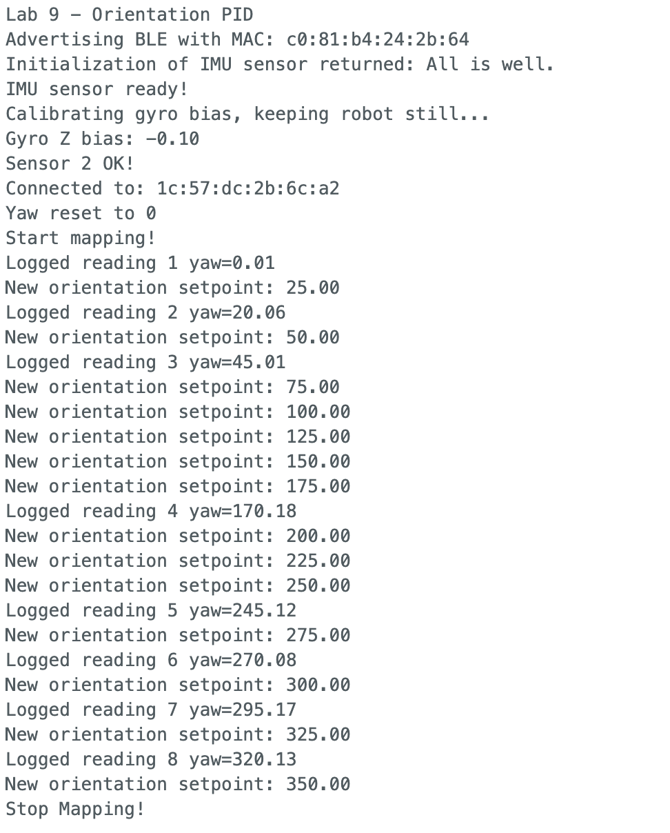 Serial monitor output showing 8 logged readings